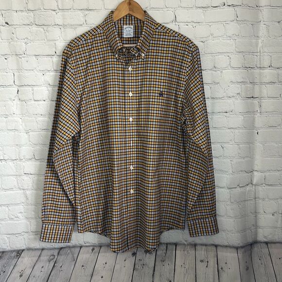 Brooks Brothers Original Polo Shirt Non Iron Supima Cotton size L Blue Yellow - Picture 1 of 10